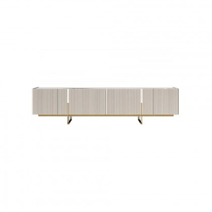 HMR Grovyn Sintered Stone Top Fluted TV Stand with Storage - Off White, 94.5"W x 17.7"D x 23.6"H, Without Fireplace
