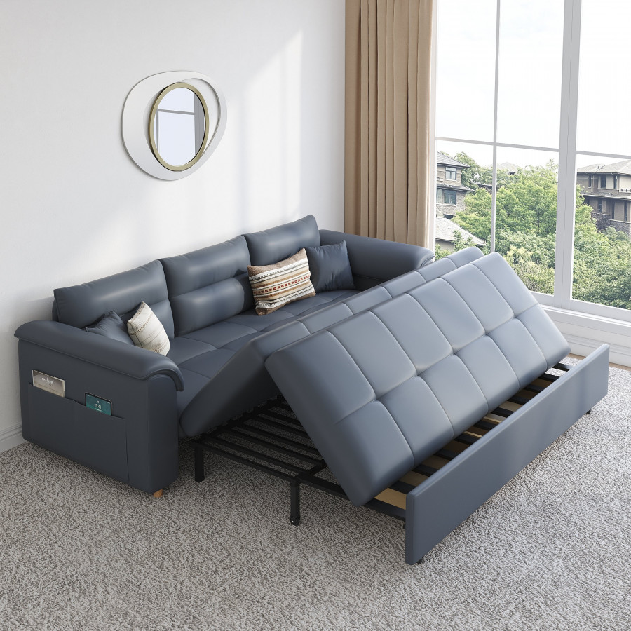 HMR Queen 2-Seater Sleeper Sofa - Deep Gray, Leath-aire