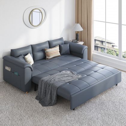 HMR Queen 2-Seater Sleeper Sofa - Deep Gray, Leath-aire
