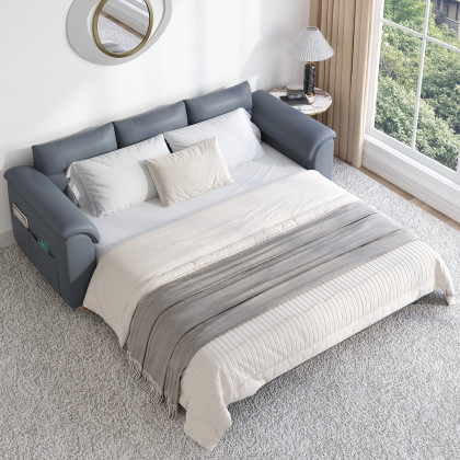HMR Queen 2-Seater Sleeper Sofa - Deep Gray, Leath-aire