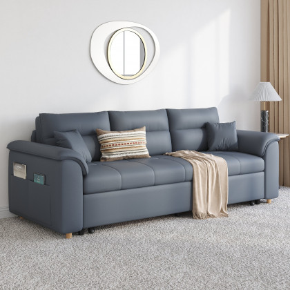 HMR Queen 2-Seater Sleeper Sofa - Deep Gray, Leath-aire