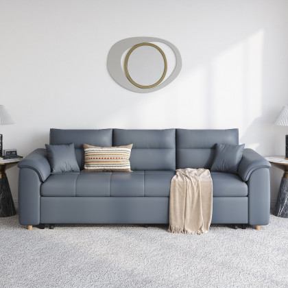 HMR Queen 2-Seater Sleeper Sofa - Deep Gray, Leath-aire