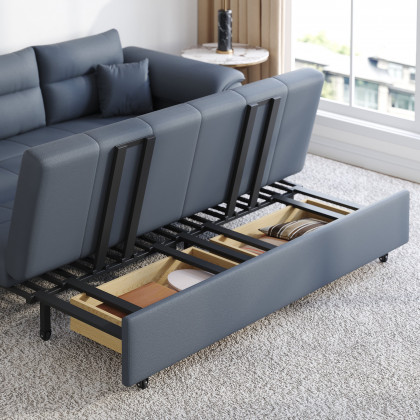 HMR Queen 2-Seater Sleeper Sofa - Deep Gray, Leath-aire