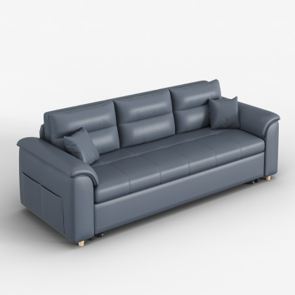 HMR Queen 2-Seater Sleeper Sofa - Deep Gray, Leath-aire