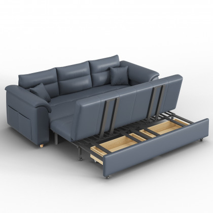 HMR Queen 2-Seater Sleeper Sofa - Deep Gray, Leath-aire
