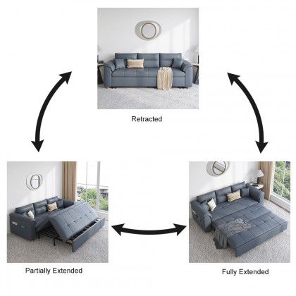 HMR Queen 2-Seater Sleeper Sofa - Deep Gray, Leath-aire