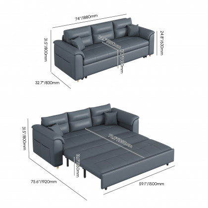 HMR Queen 2-Seater Sleeper Sofa - Deep Gray, Leath-aire