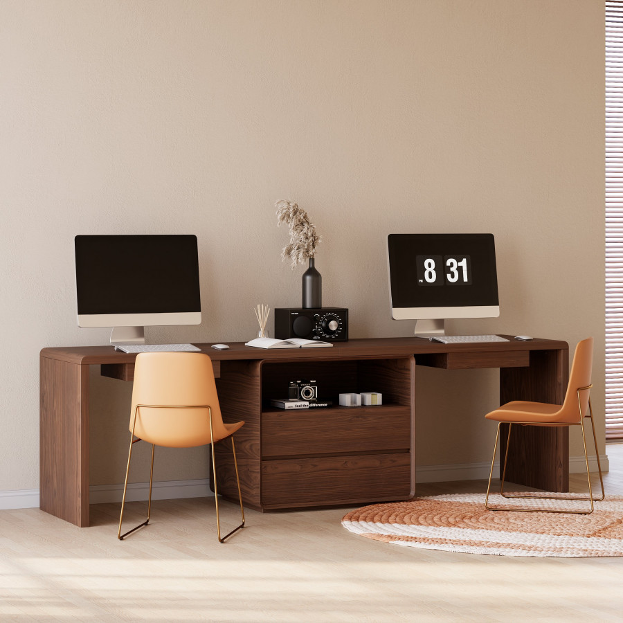HMR 94.5" 2-Person Double Desk Modern Retangular Office Desk 4 Drawers & 1 Cabinet - Brown