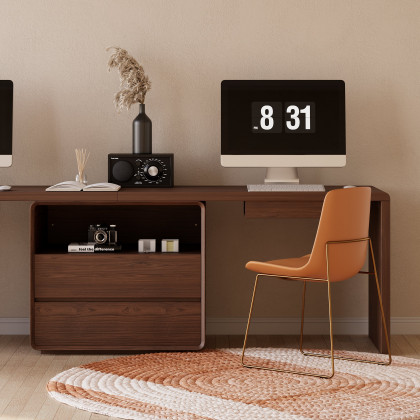 HMR 94.5" 2-Person Double Desk Modern Retangular Office Desk 4 Drawers & 1 Cabinet - Brown