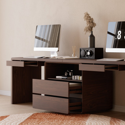 HMR 94.5" 2-Person Double Desk Modern Retangular Office Desk 4 Drawers & 1 Cabinet - Brown