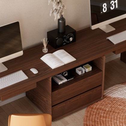 HMR 94.5" 2-Person Double Desk Modern Retangular Office Desk 4 Drawers & 1 Cabinet - Brown