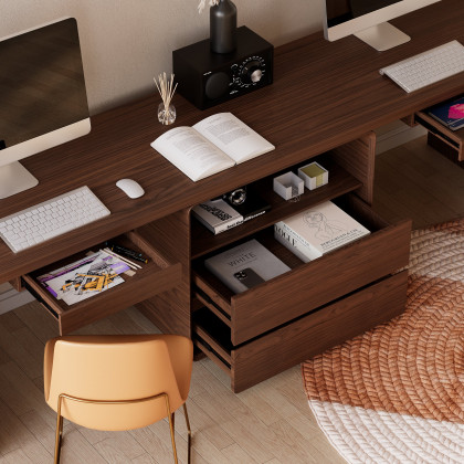 HMR 94.5" 2-Person Double Desk Modern Retangular Office Desk 4 Drawers & 1 Cabinet - Brown
