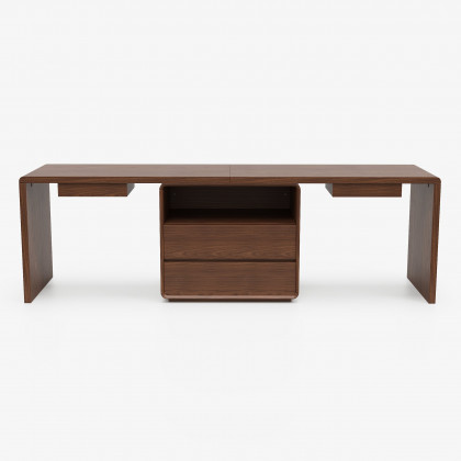 HMR 94.5" 2-Person Double Desk Modern Retangular Office Desk 4 Drawers & 1 Cabinet - Brown