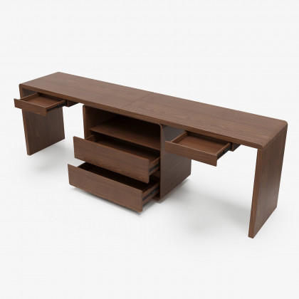 HMR 94.5" 2-Person Double Desk Modern Retangular Office Desk 4 Drawers & 1 Cabinet - Brown