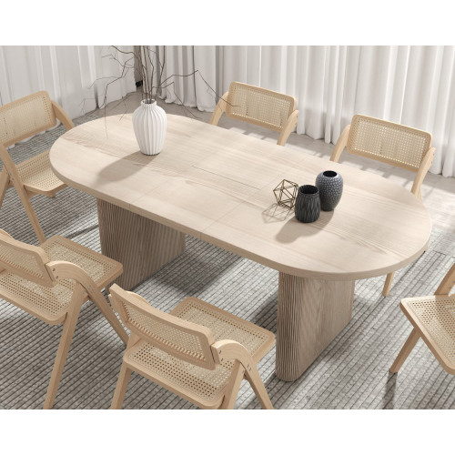 HMR - Dining Set 63"-79" Japandi Oval Extendable Dining Table Whitewash with Chairs
