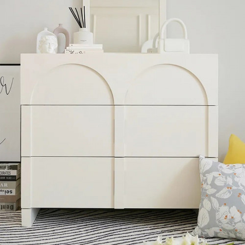 HMR Japandi Cream White Dresser Nordic Arch Chest - 3 Drawers Storage Cabinet