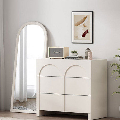 HMR - Japandi Cream White Dresser Nordic Arch Chest