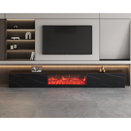 HMR Electric Fireplace TV Stand with 2 Drawers - Black, Sintered Stone, 86.6"W×15.4"D×15.4"H
