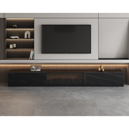 HMR Electric Fireplace TV Stand with 2 Drawers - Black, Sintered Stone, 86.6"W×15.4"D×15.4"H