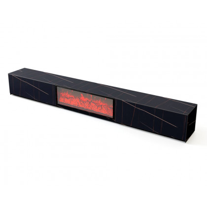 HMR Electric Fireplace TV Stand with 2 Drawers - Black, Sintered Stone, 86.6"W×15.4"D×15.4"H
