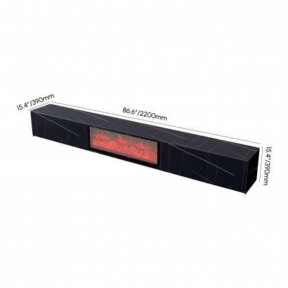 HMR Electric Fireplace TV Stand with 2 Drawers - Black, Sintered Stone, 86.6"W×15.4"D×15.4"H