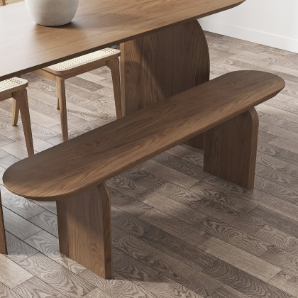 HMR Tintica Seires Japandi Oval Solid Wood Dining Bench Seats 1-2 People - Walnut, 51"