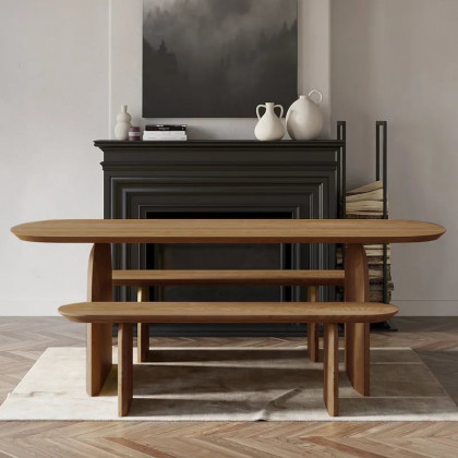 HMR Tintica Seires Japandi Oval Solid Wood Dining Bench Seats 1-2 People - Walnut, 51"