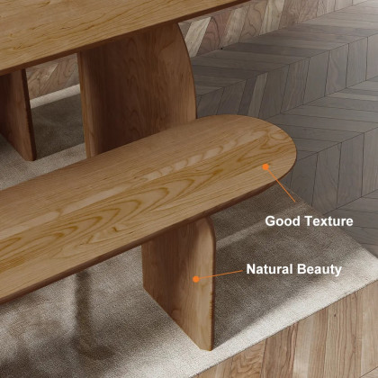HMR Tintica Seires Japandi Oval Solid Wood Dining Bench Seats 1-2 People - Walnut, 51"