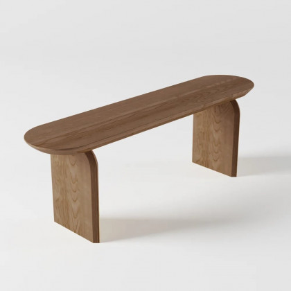HMR Tintica Seires Japandi Oval Solid Wood Dining Bench Seats 1-2 People - Walnut, 51"