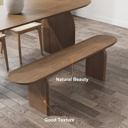 HMR Tintica Seires Japandi Oval Solid Wood Dining Bench Seats 1-2 People - Walnut, 51"