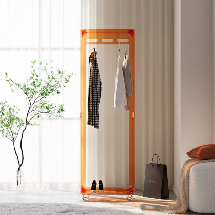 HMR - 63" Modern Orange Narrow Hall Tree for Closet with Rolling Casters & 3 Hanging Area
