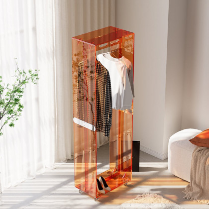 HMR - 63" Modern Orange Narrow Hall Tree for Closet with Rolling Casters & 3 Hanging Area