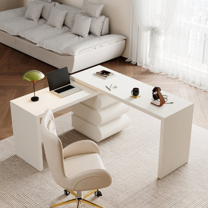 HMR - Humply Modern Minimalist Style L Shaped Desk Solid 60 Inch Executive Office Desk