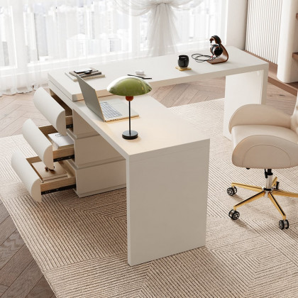 HMR - Humply Modern Minimalist Style L Shaped Desk Solid 60 Inch Executive Office Desk