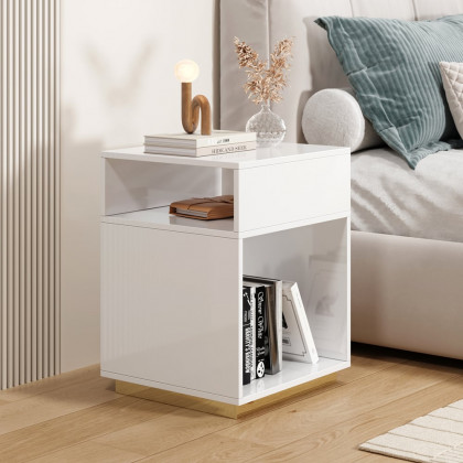HMR - Mordelle Modern Side Table with Open Storage End Table with Charging Station Nightstand