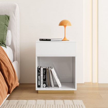 HMR - Mordelle Modern Side Table with Open Storage End Table with Charging Station Nightstand