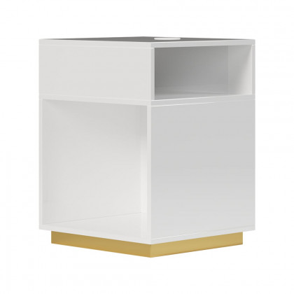 HMR - Mordelle Modern Side Table with Open Storage End Table with Charging Station Nightstand
