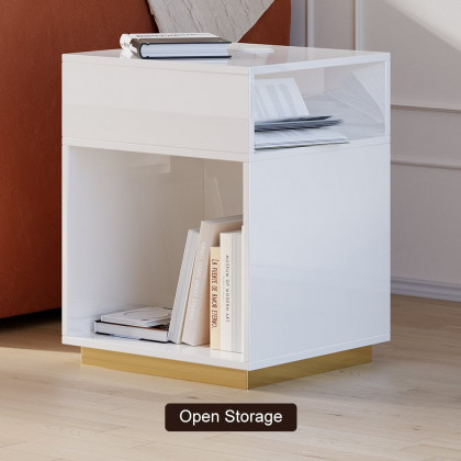 HMR - Mordelle Modern Side Table with Open Storage End Table with Charging Station Nightstand