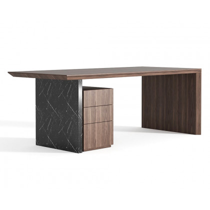 HMR Modern Wooden Desk Home Office Desk & Home Office Chair Set Adjustable Height - Black & Walnut, 59.8"L x 31.5"W x 29.5"