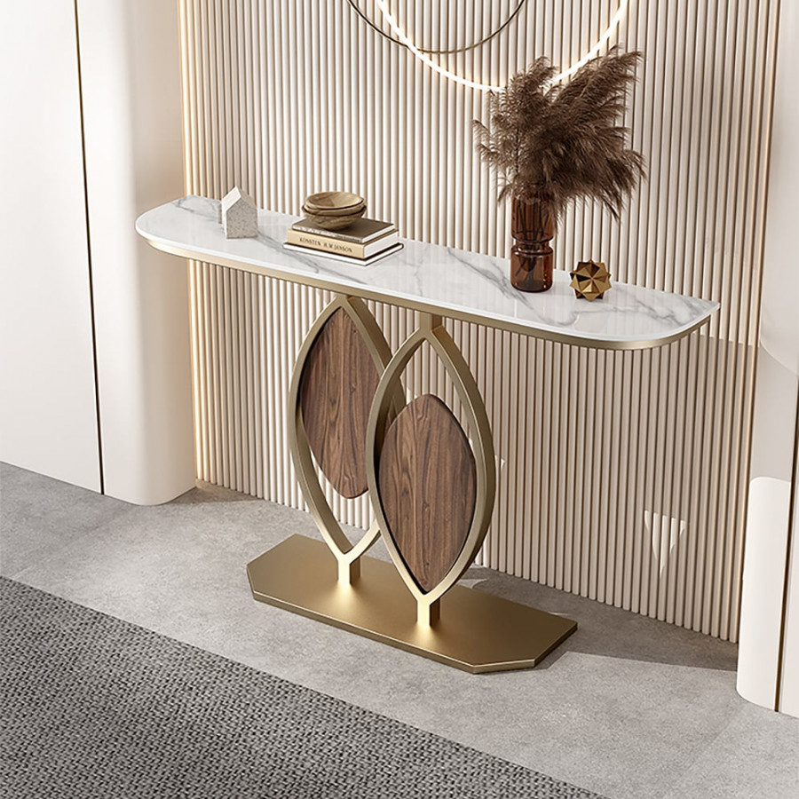 HMR - Duo 39.4" White Console Table Modern Accent Table For Entryway with Sintered Stone Top