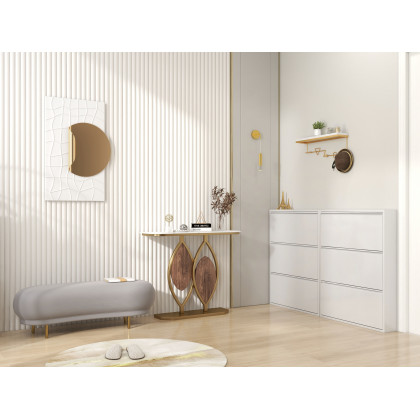 HMR - Duo 39.4" White Console Table Modern Accent Table For Entryway with Sintered Stone Top