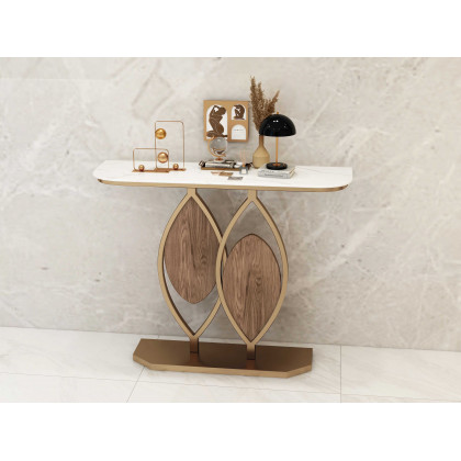 HMR - Duo 39.4" White Console Table Modern Accent Table For Entryway with Sintered Stone Top