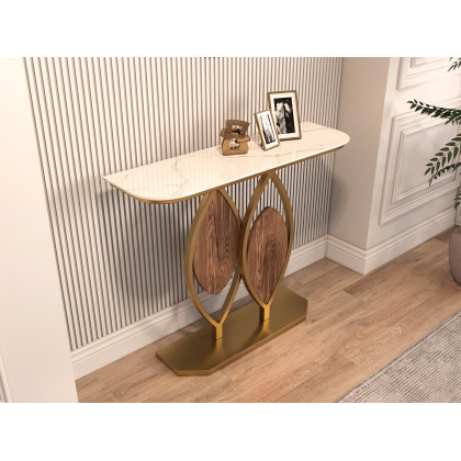 HMR - Duo 39.4" White Console Table Modern Accent Table For Entryway with Sintered Stone Top