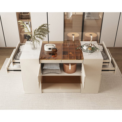 HMR - 60" Glass Top Dresser Walk-in Closet Island with Jewelry Storage