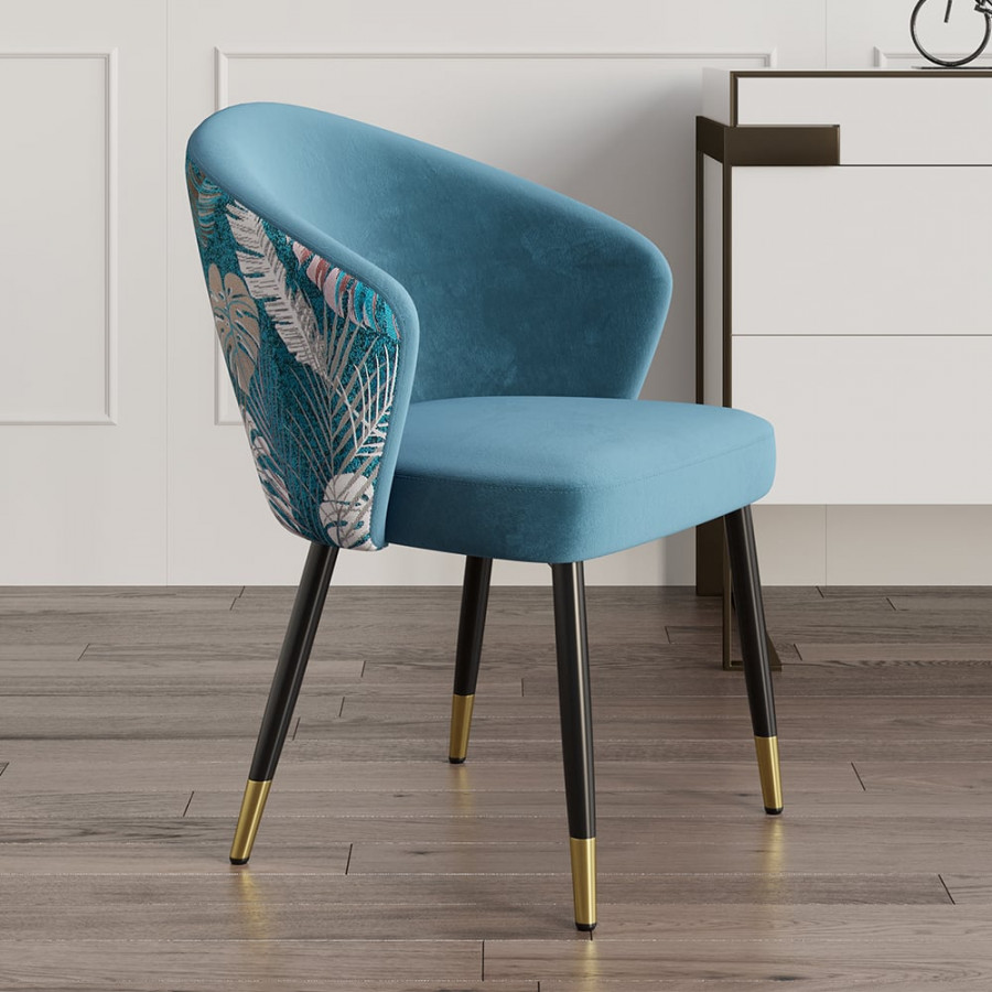 HMR Modern Dining Chairs with Velvet Upholstery - Blue, 6-Pieces