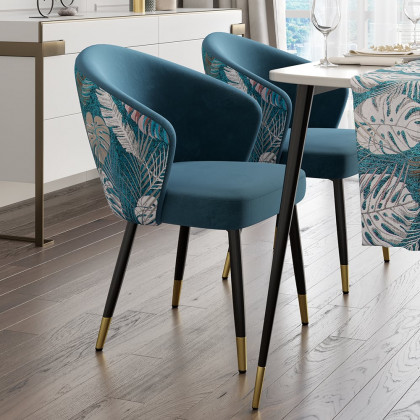 HMR Modern Dining Chairs with Velvet Upholstery - Blue, 6-Pieces