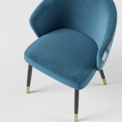 HMR Modern Dining Chairs with Velvet Upholstery - Blue, 6-Pieces