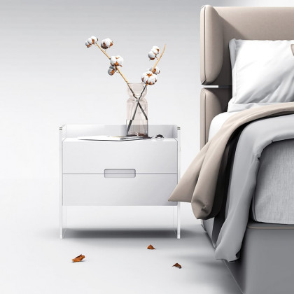 HMR - Modern Floating White Nightstand Acrylic Bedside Table with 2 Drawers