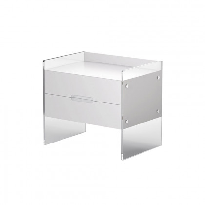 HMR - Modern Floating White Nightstand Acrylic Bedside Table with 2 Drawers