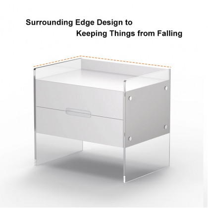 HMR - Modern Floating White Nightstand Acrylic Bedside Table with 2 Drawers